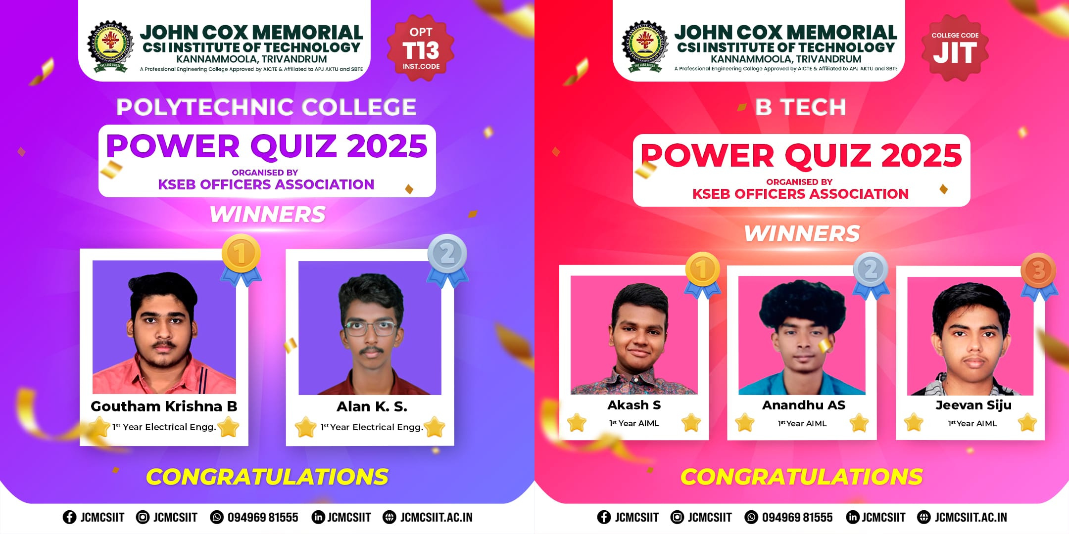 Congratulations POWER QUIZ WINNERS